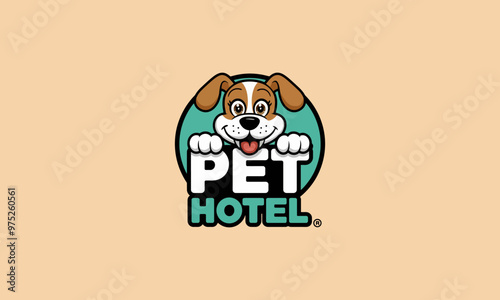 Friendly dog mascot for a pet hotel logo.