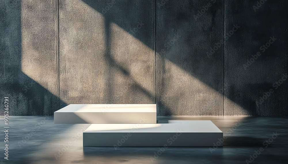 Two White Platforms Against a Textured Gray Wall Two White Platforms Against a Textured Gray Wall