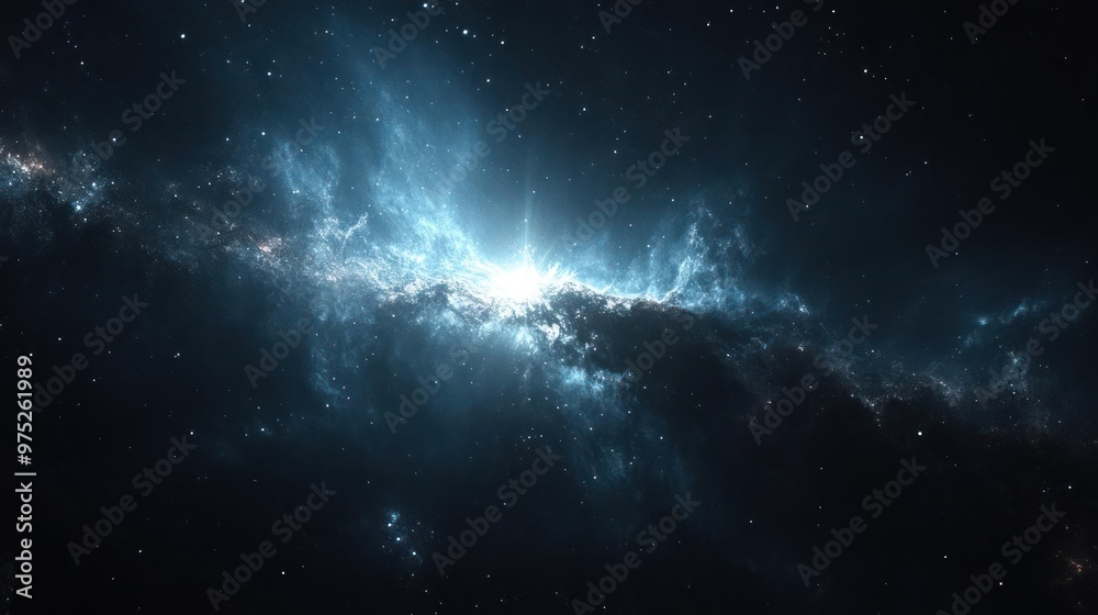 An expansive view of intergalactic space featuring nebulae and dust clouds amidst a vast cosmic back An expansive view of intergalactic space featuring nebulae and dust clouds amidst a vast cosmic back