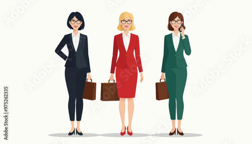 Three Businesswomen Standing Together, Each Holding a Briefcase