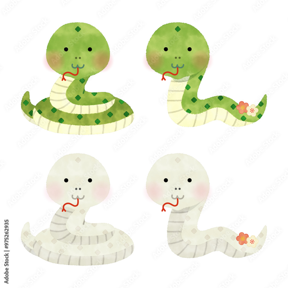 Obraz premium 水彩風 蛇のベクターイラストセット