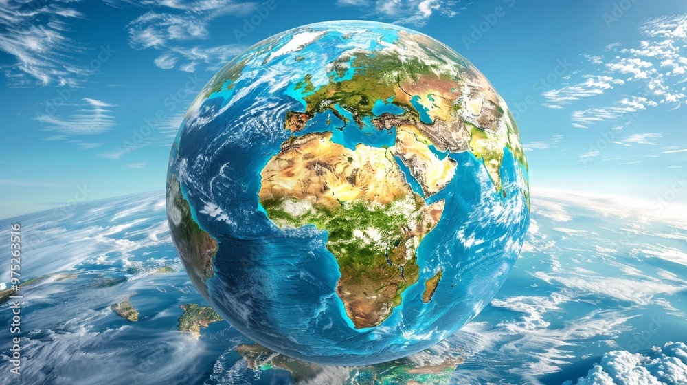 3D Render of Earth with Clouds, Blue Sky and Detailed Landmasses, 3D rendering ,Earth ,planet ,globe 3D Render of Earth with Clouds, Blue Sky and Detailed Landmasses, 3D rendering ,Earth ,planet ,globe