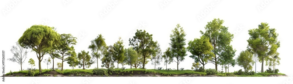 3D Rendered Lush Forest Edge with Green Trees, Isolated on White Background, 3D Rendering, Forest, Nature 3D Rendered Lush Forest Edge with Green Trees, Isolated on White Background, 3D Rendering, Forest, Nature