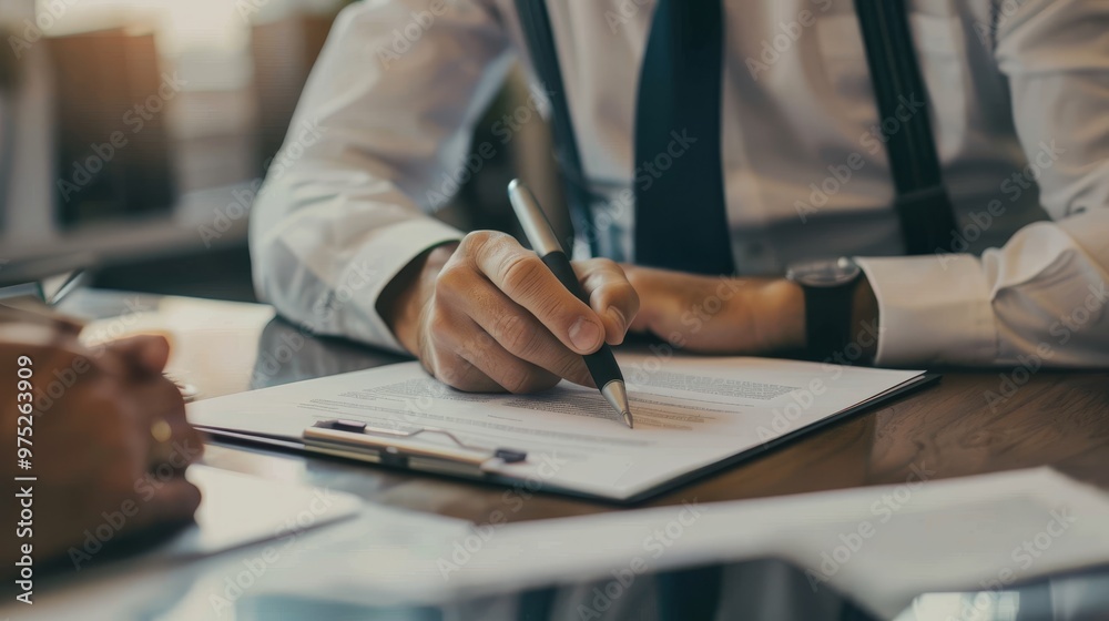 Close-Up of Hand Signing Document with Pen on Clipboard, Businessman Signing Contract, Lawyer Reviewing Legal Documents, contract signing, legal, business