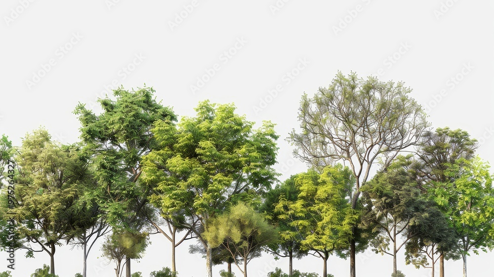 Green Canopy of Trees Isolated on White Background, 3D Render, Forest, Nature, Trees