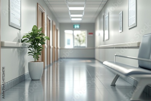 Hospital hallway, reception clinic. Unfocused background, ai