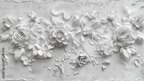 White Floral Embossed Wall ...
