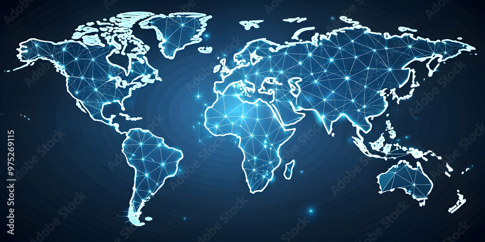 Fototapeta premium A world map with interconnected countries on a dark background, network, global, interconnected, world