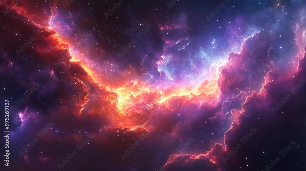A vibrant nebula filled with bright stars and clouds in space. A vibrant nebula filled with bright stars and clouds in space.