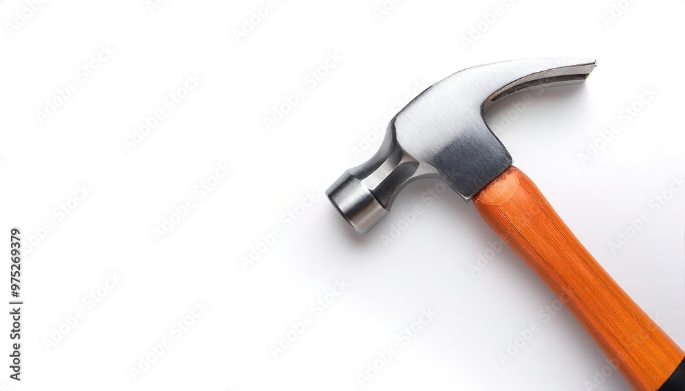 Close Up iron claw hammer used in carpentry and woodworking for driving nails into or pulling them from wood or other general applications. Isolated on white background with copy space Close Up iron claw hammer used in carpentry and woodworking for driving nails into or pulling them from wood or other general applications. Isolated on white background with copy space