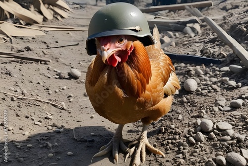 chicken in world war 3 wearing protection armor. survival for fittest. Generative AI