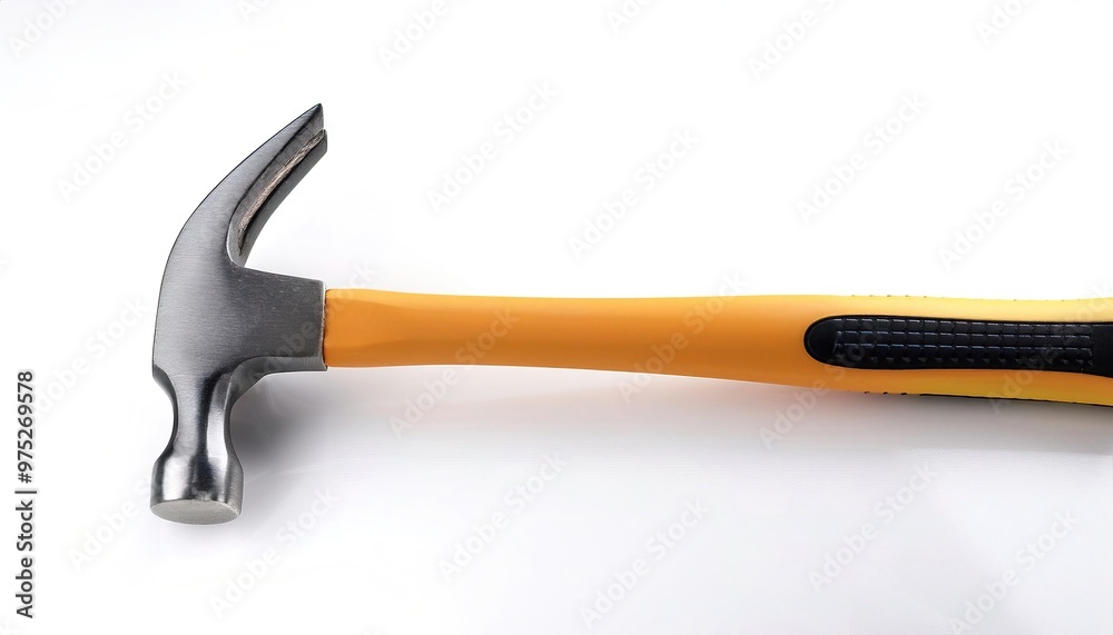 Close Up iron claw hammer used in carpentry and woodworking for driving nails into or pulling them from wood or other general applications. Isolated on white background with copy space Close Up iron claw hammer used in carpentry and woodworking for driving nails into or pulling them from wood or other general applications. Isolated on white background with copy space