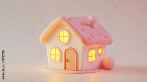 A plastic miniature house with a light inside. photo