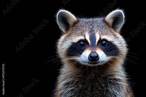 Adorable Raccoon Standing Proudly Against a Black Background: A Stunning Wildlife Portrait