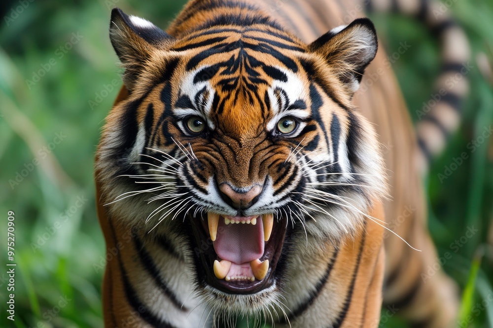 Obraz premium A threatening malayan tiger, stock photo, ai