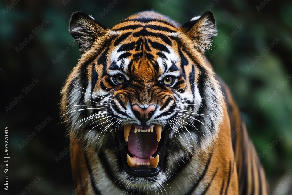 Obraz premium A threatening malayan tiger, stock photo, ai