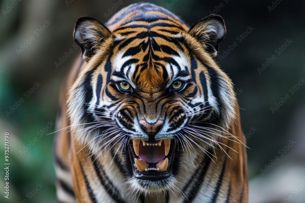 Fototapeta premium A threatening malayan tiger, stock photo, ai