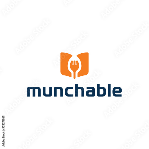 orange fork with book logo design template
