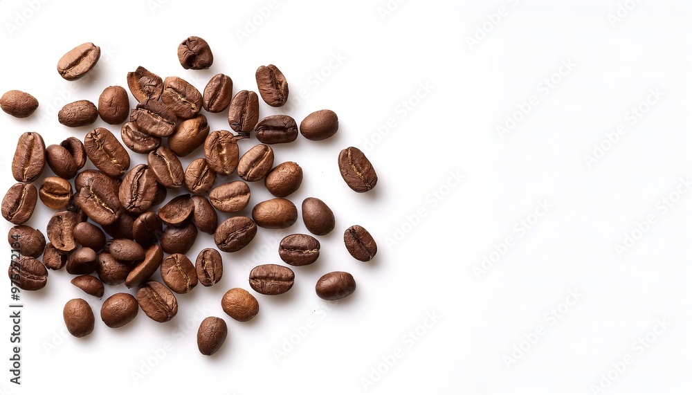 roasted coffee beans textured highlighting the rich textures and colors. Ground into a powder for fresh brewed cup of morning caffeinated coffee. Isolated on white background with copy space roasted coffee beans textured highlighting the rich textures and colors. Ground into a powder for fresh brewed cup of morning caffeinated coffee. Isolated on white background with copy space