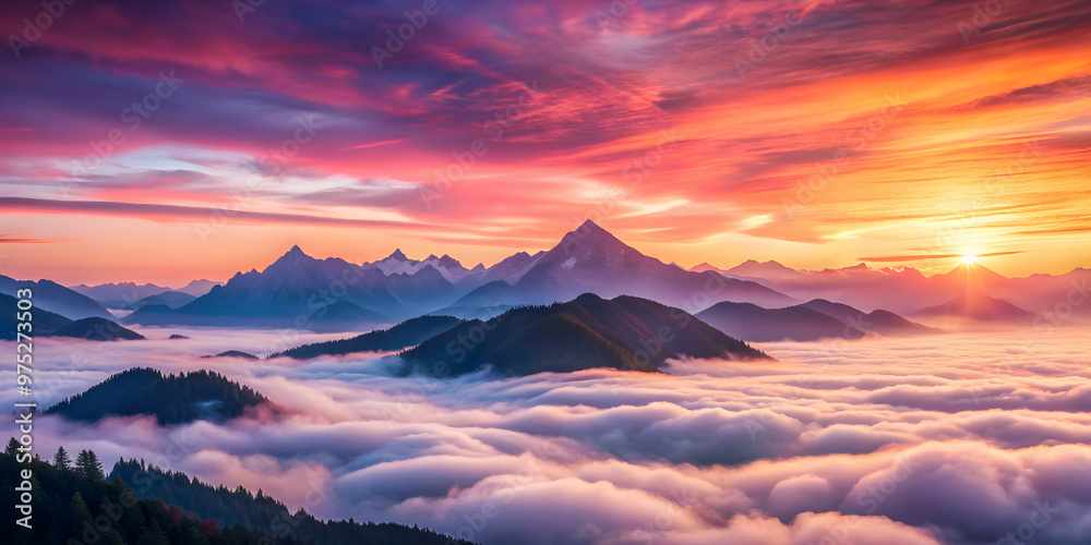 Sunrise over majestic mountains with pink sky and misty clouds, sunrise, mountains, background, dawn, landscape, nature Sunrise over majestic mountains with pink sky and misty clouds, sunrise, mountains, background, dawn, landscape, nature
