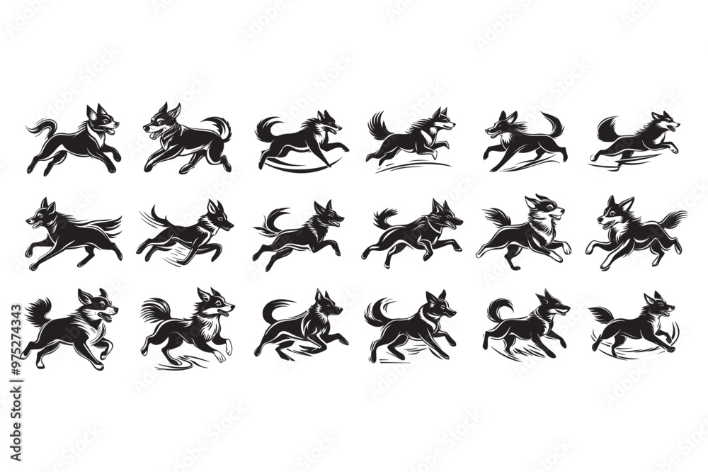 Dog silhouette vector illustrations Dog silhouette vector illustrations