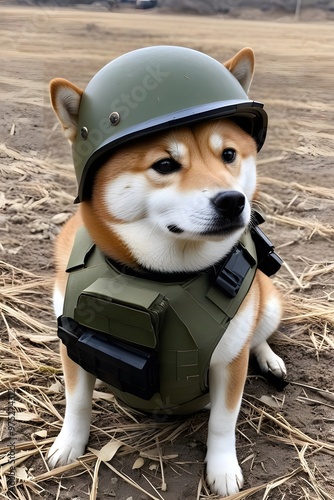 Shiba Inu dog in world war 3 wearing protection armor. survival for fittest. Generative AI