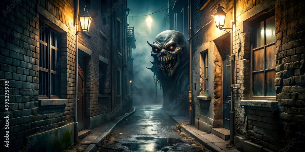 Scary monster lurking in dark alleyway, monster, creature, horror