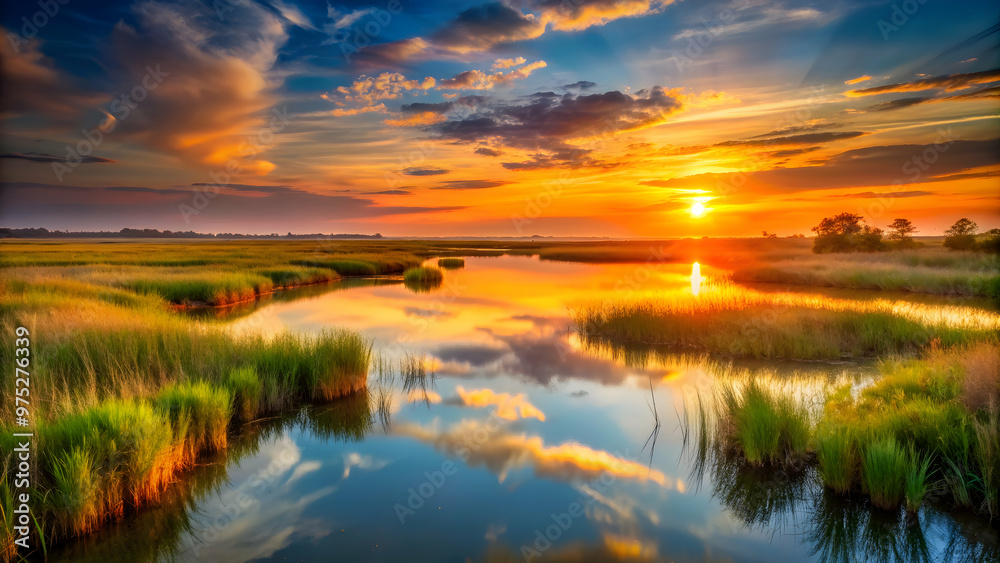 Sunset over marsh in art on background, sunset, marsh, art,tranquil, nature, landscape, colorful, peaceful, water, reeds Sunset over marsh in art on background, sunset, marsh, art,tranquil, nature, landscape, colorful, peaceful, water, reeds