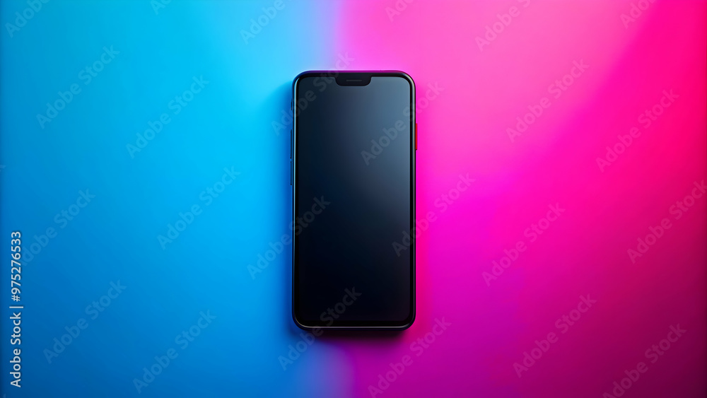 Black smartphone on gradient background of pink and blue colors, technology, communication, mobile device, modern Black smartphone on gradient background of pink and blue colors, technology, communication, mobile device, modern