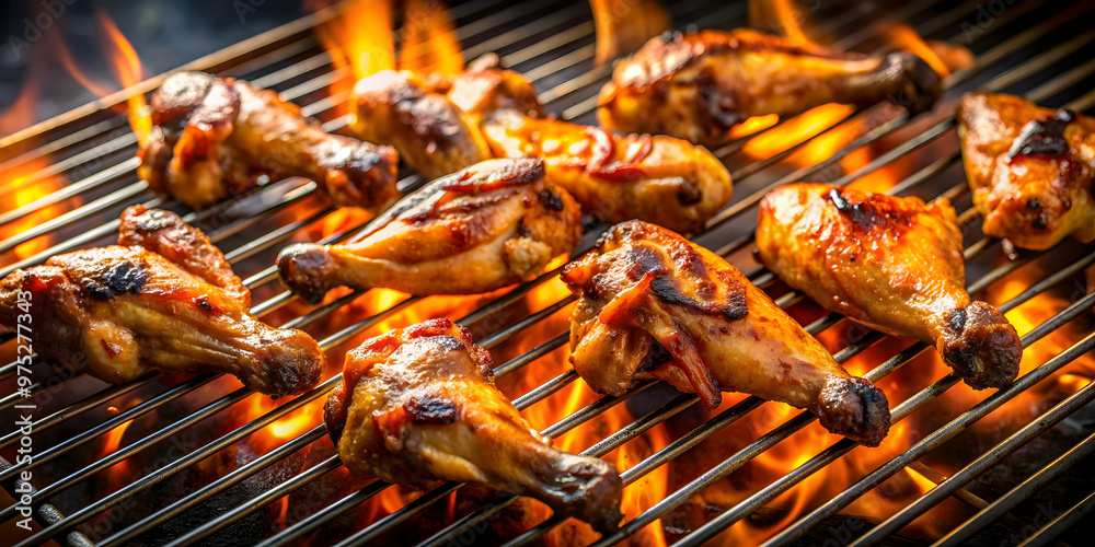 Grilled chicken wings on a barbecue grill , food, barbecue, grilling, chicken, wings, delicious, flavorful, tasty, homemade Grilled chicken wings on a barbecue grill , food, barbecue, grilling, chicken, wings, delicious, flavorful, tasty, homemade