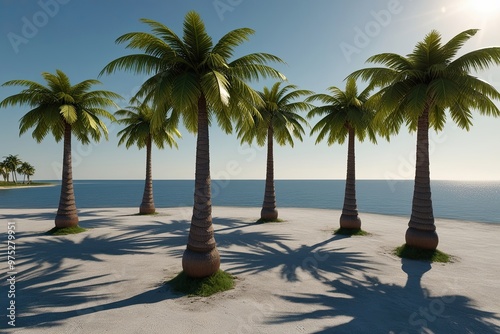 High Quality 3D Renderings of Palm and Coconut Trees with Realistic Ground Shadows for Coastal and Nature Visuals