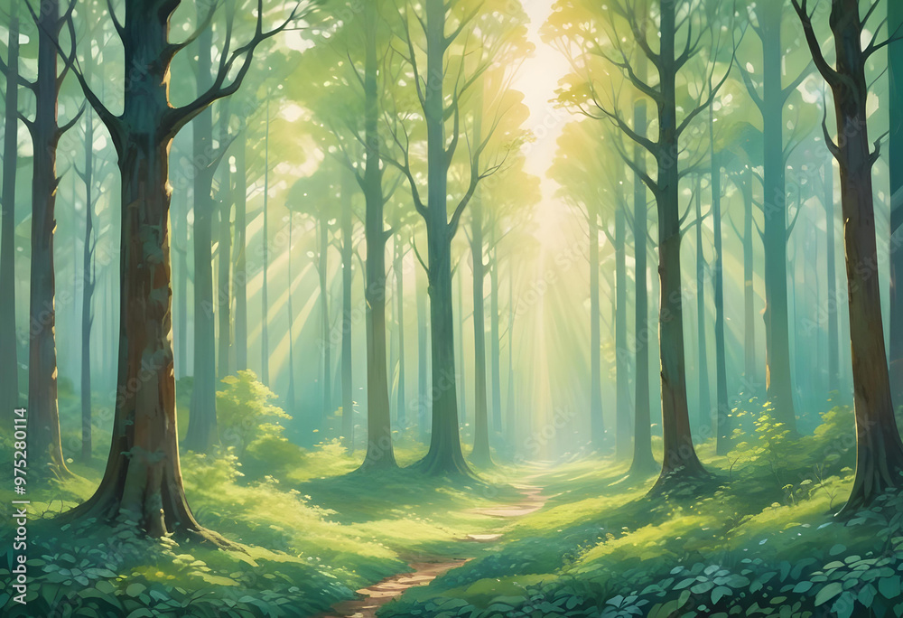 Fototapeta premium morning in the forest with sunrise