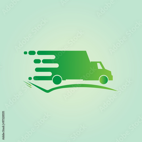 Fast moving shipping delivery truck,Delivery logo green [vector] photo