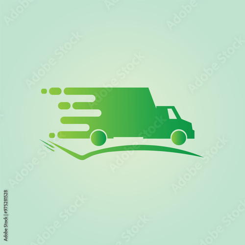 Fast moving shipping delivery truck,Delivery logo green [vector] photo