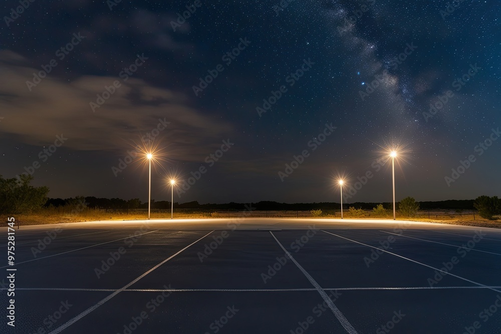 Luminous Deserted Asphalt Area Under Starlit Night Sky Luminous Deserted Asphalt Area Under Starlit Night Sky