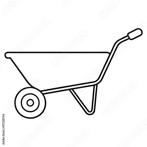 Metal Wheelbarrow Silhouette Line Art.