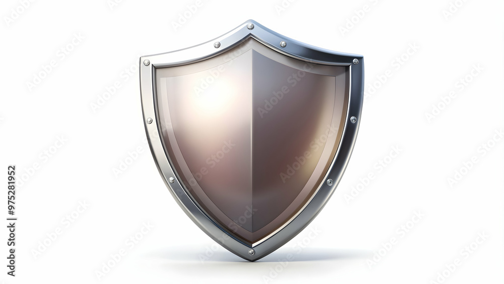 Protective shield with a glossy finish, isolated on a white background , safety, security, defense, guarding, shield Protective shield with a glossy finish, isolated on a white background , safety, security, defense, guarding, shield