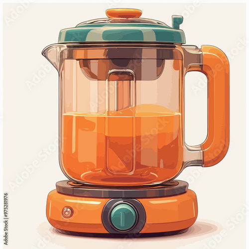 Orange electric juicer on a white background. 3d rendering.