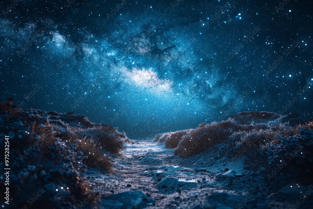 Fototapeta premium A night sky filled with stars and a path leading to the Milky Way. AI generative. .