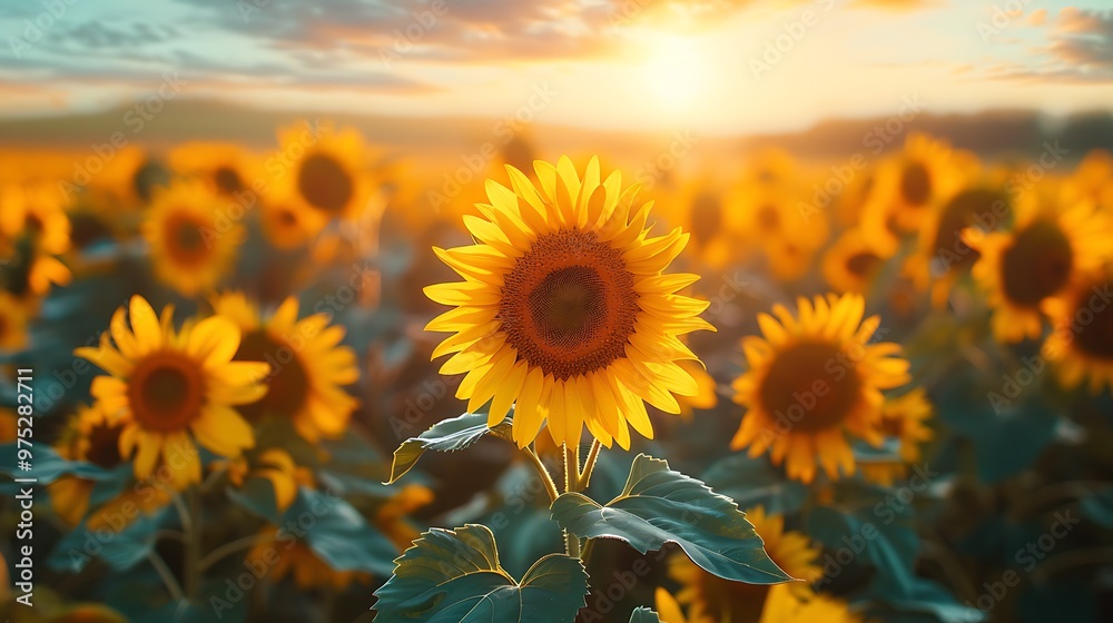 Fototapeta premium Beautiful Sunflower Field at Sunset