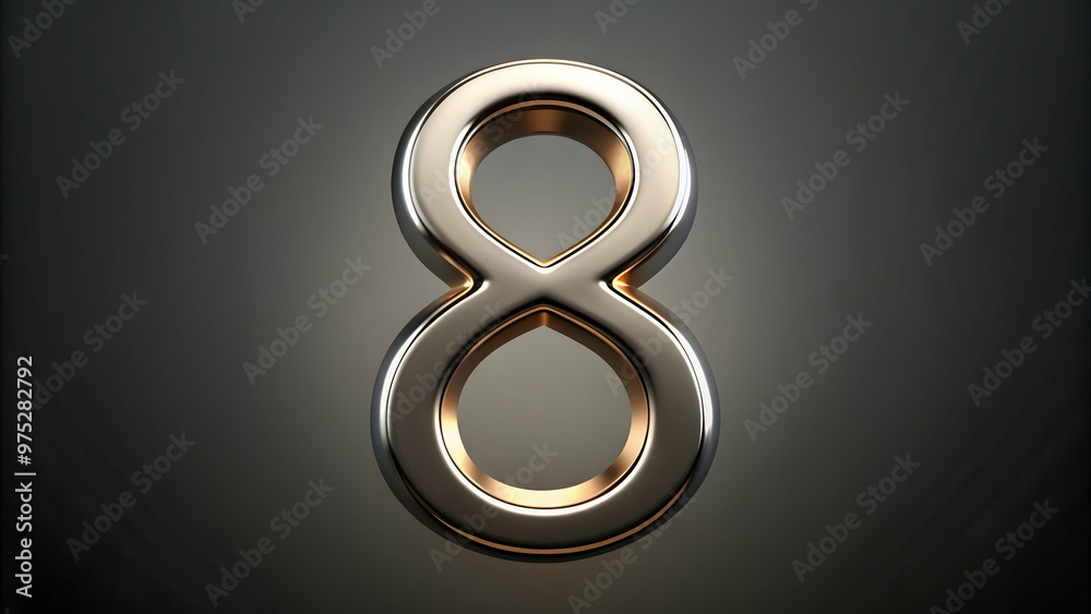 rendering of a stylish number 8 symbol, , number, eight, symbol, design, isolated, white background, shiny