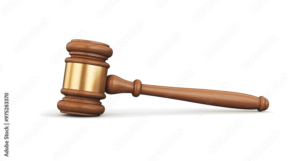 Wooden Gavel with Gold Band Isolated on White Background Wooden Gavel with Gold Band Isolated on White Background