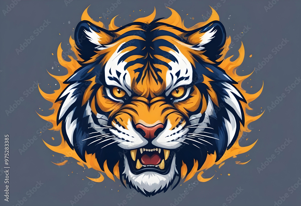 an illustration angry tiger esports logo with flames an illustration angry tiger esports logo with flames