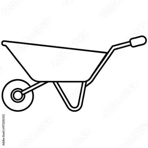 Metal Wheelbarrow Silhouette Line Art.