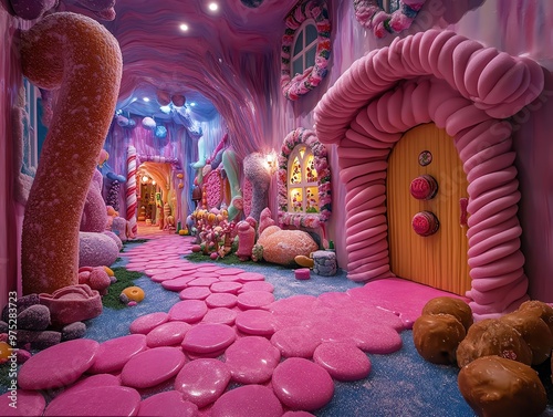 Prankfilled candy mansion, where stepping on chocolate tiles sets off playful surprises photo