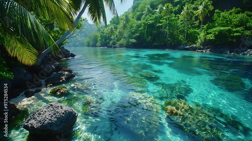 Tropical Lagoon with Clear Turquoise Water and Palm Trees