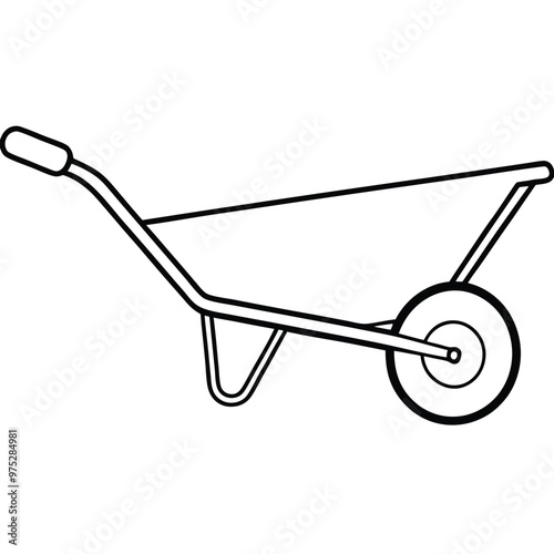 Metal Wheelbarrow Silhouette Line Art.