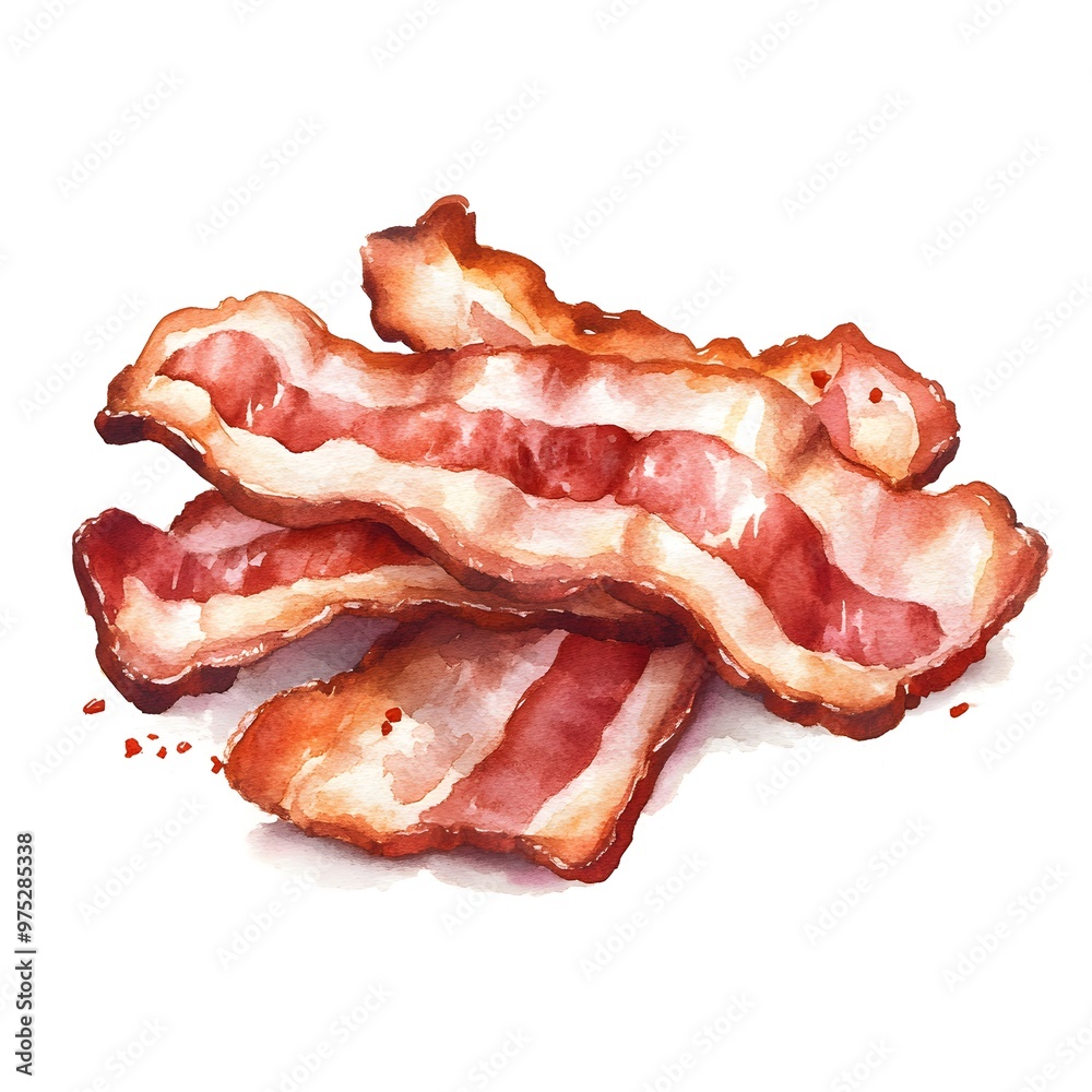 Obraz premium Watercolor Crispy Bacon Illustration Isolated on White Background