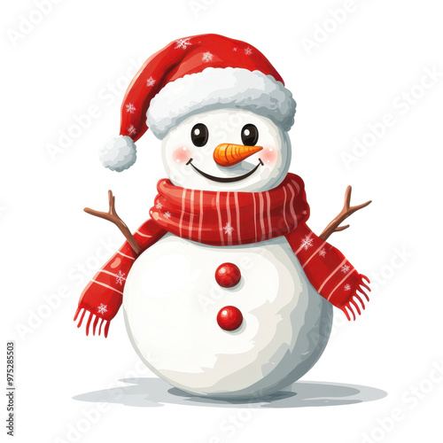 A snowman clipart, Christmas character, flat design, traditional style, isolated on white background