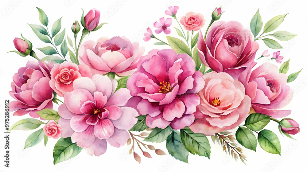 Watercolor painting of pink flowers on a white background for Mother's Day or Valentine's Day , watercolor, pink Watercolor painting of pink flowers on a white background for Mother's Day or Valentine's Day , watercolor, pink